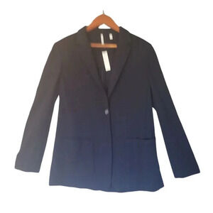 New $338 IISLI 100% Wool Boyfriend Blazer Jacket Stretchy Navy Blue Size 12